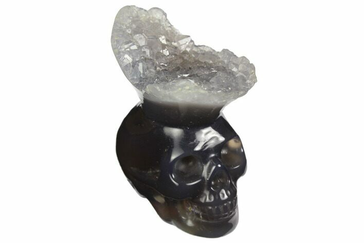 Polished Agate Skull with Quartz Crown #149536